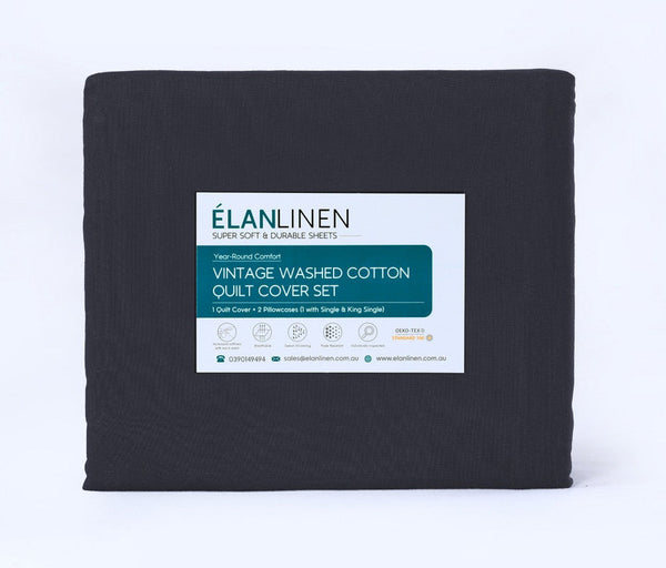Elan Linen 100% Egyptian Cotton Vintage Washed 500Tc Charcoal Bed Sheets Set