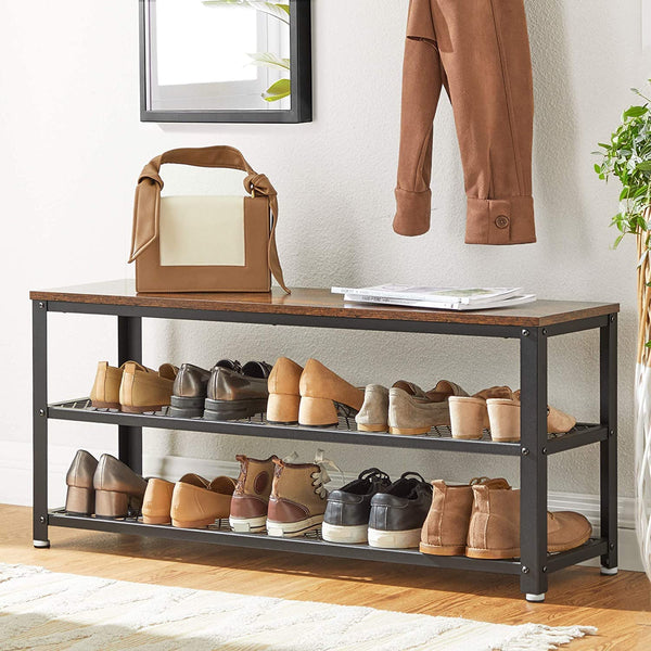 Shoe Rack With 2 Shelves 100 X 30 45 Cm Rustic Brown And Black