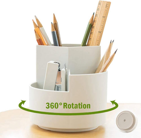 360 Degree Rotating Multi-Functional Pen Holder With Separate Layer For Office Desk Organiser (White)
