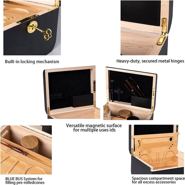 Wooden Storage Chest With Movable Tray Lockable Stash Box Rolling Gift