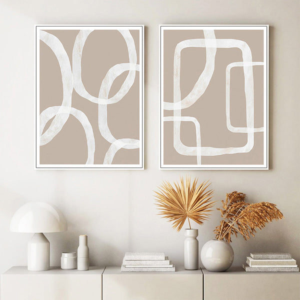Wall Art 50Cmx70cm Abstract White Lines 2 Sets Frame Canvas