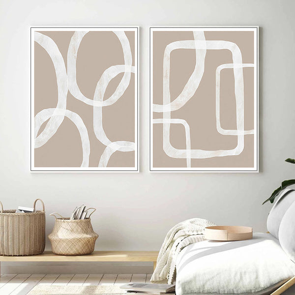 Wall Art 60Cmx90cm Abstract White Lines 2 Sets Frame Canvas