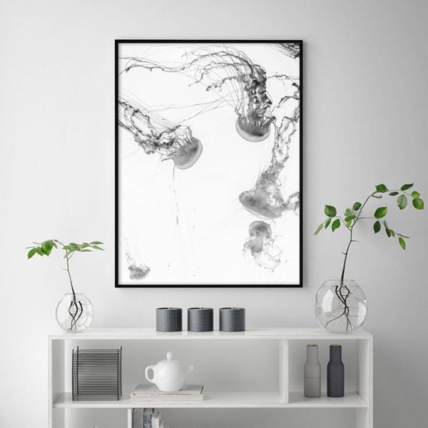 Wall Art 50Cmx70cm Jellyfish Black Frame Canvas