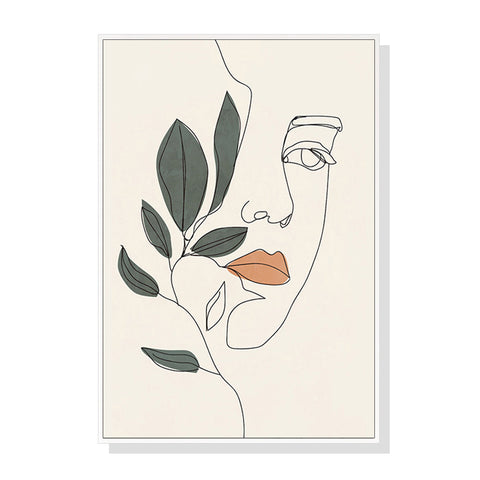 Wall Art 50Cmx70cm Line Girl Face White Frame Canvas