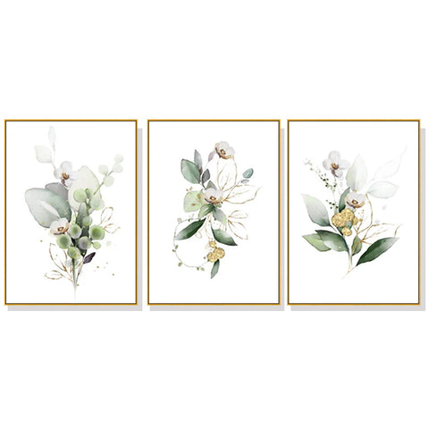 Wall Art 40Cmx60cm Green And Gold Watercolor Botanical 3 Sets Frame Canvas