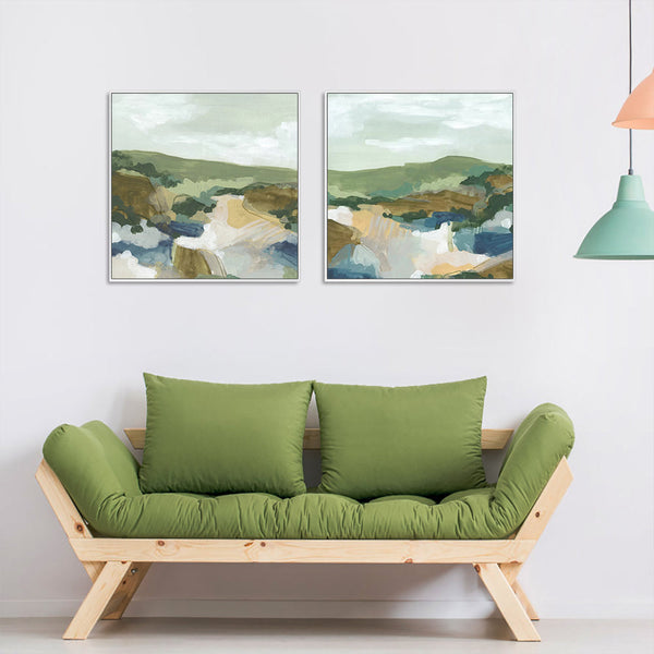 Wall Art 50Cmx50cm Abstract Landscape 2 Sets White Frame Canvas