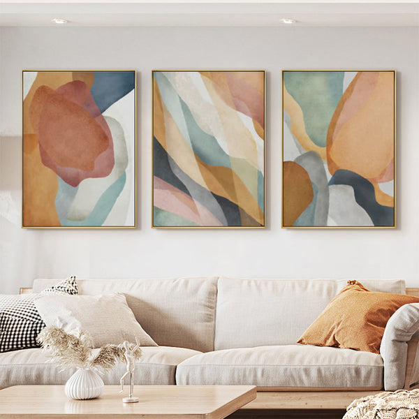 Wall Art 40Cmx60cm Abstract Orange 3 Sets Gold Frame Canvas