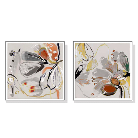 Wall Art 50Cmx50cm Blooming Spring Floral 2 Sets White Frame Canvas