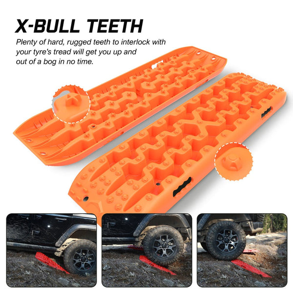 X-Bull 2Pcs Recovery Tracks Snow Mud 4Wd With 4Pc Mounting Bolts Orange