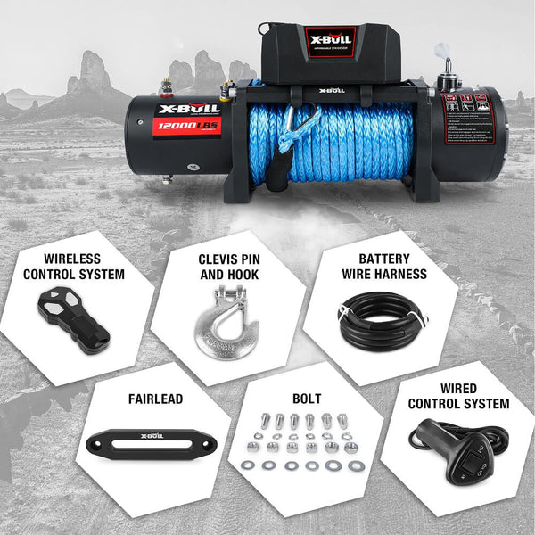 X-Bull 4X4 Electric Winch 12V 12000Lbs Synthetic Rope 4Wd Car With Mounting Plate