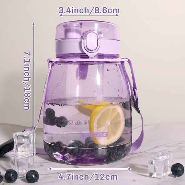 Clear Large Water Bottle Jug With Adjustable Shoulder Strap - Purple