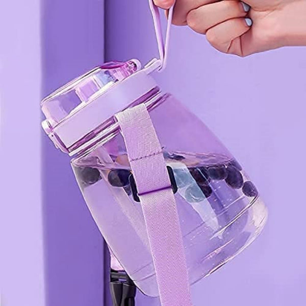 Clear Large Water Bottle Jug With Adjustable Shoulder Strap - Purple