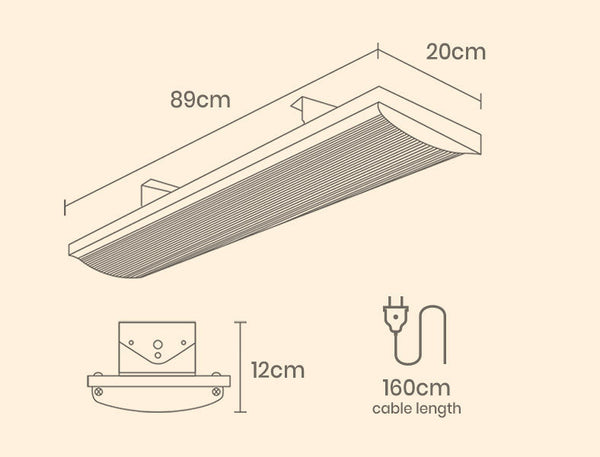 Bio 1800W Outdoor Strip Heater Electric Radiant Panel Bar Wall Ceiling Mounted