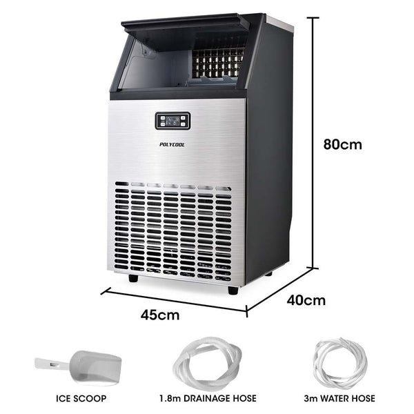Polycool Ice Cube Maker 45-65Kg Commercial Machine Stainless Steel Automatic With Lcd Screen