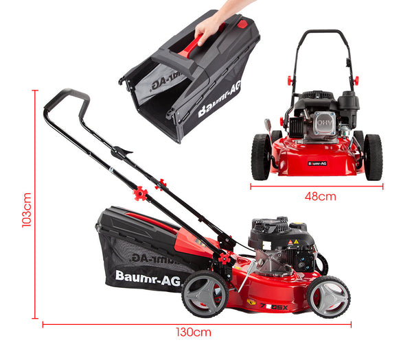 Baumr Baumr-Ag Lawn Mower 139Cc 17 Petrol Push Lawnmower 4-Stroke Engine Catch