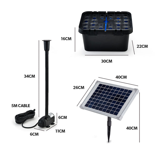 Protege 10W Solar Powered Water Fountain Pump Pond Kit With Eco Filter Box