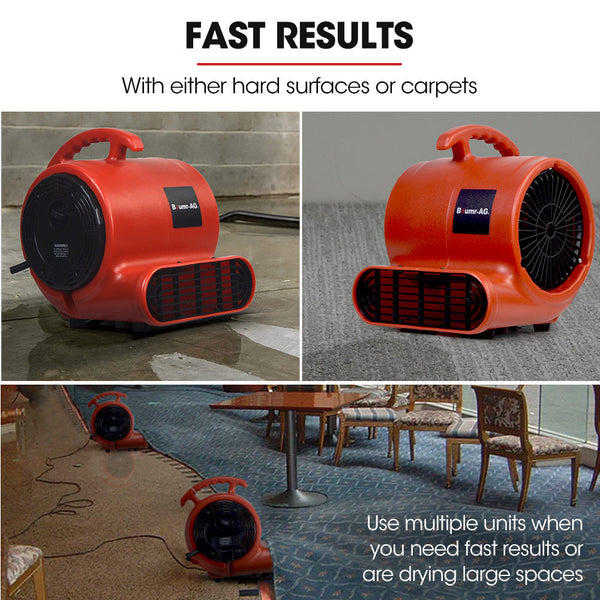 Baumr Baumr-Ag 3-Speed Carpet Dryer Air Mover Blower Fan, 800Cfm, Sealed Copper Motor, Poly Housing