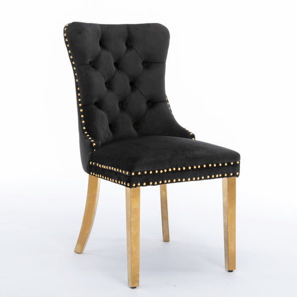 4X Velvet Dining Chairs With Golden Metal Legs-Black