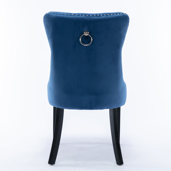 8X Velvet Dining Chairs Upholstered Tufted Kithcen With Solid Wood Legs Stud Trim And Ring-Blue