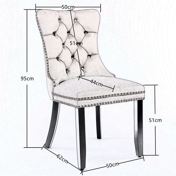 6X Velvet Dining Chairs Upholstered Tufted Kithcen With Solid Wood Legs Stud Trim And Ring-Gray