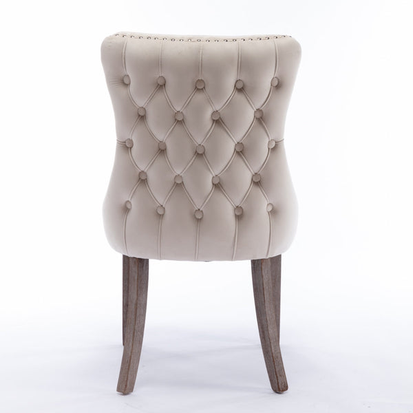 4X Velvet Upholstered Dining Chairs Tufted Wingback Side With Studs Trim Solid Wood Legs For Kitchen