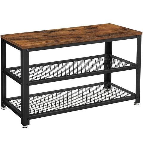 Vasagle Shoe Bench With Seat Rack 2 Mesh Shelves Rustic Brown And Black Lbs73x