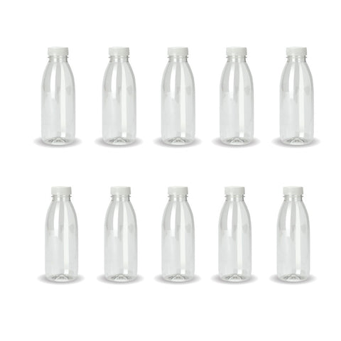 10X 300Ml Pet Juice Bottles + Tamper Evident Caps - Empty Plastic Recyclable Clear