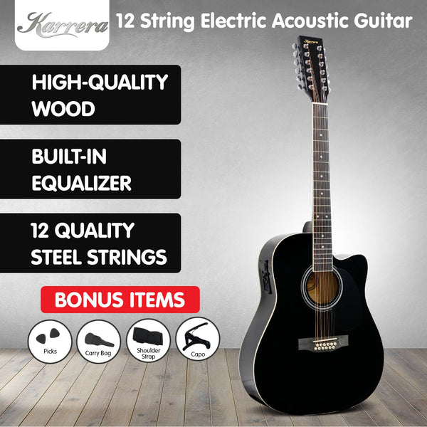 Karrera 12-String Acoustic Guitar With Eq Black