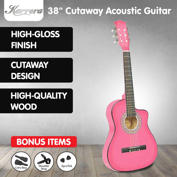Karrera 38In Cutaway Acoustic Guitar With Bag - Pink