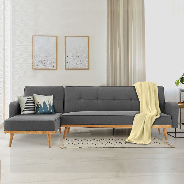 Sarantino 3-Seater Corner Sofa Bed With Chaise Lounge Dark Grey