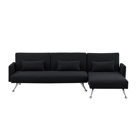 Sarantino Mia 3-Seater Sofa Bed With Chaise & Pillows Black