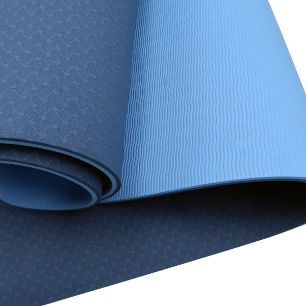 Powertrain Eco-Friendly Dual Layer 8Mm Yoga Mat | Dark Blue Non-Slip Surface And Carry Strap For Ultimate Comfort Portability