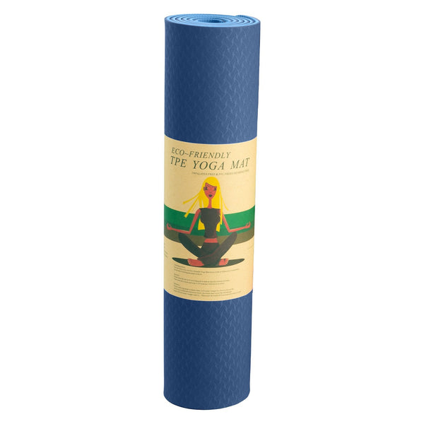Powertrain Eco-Friendly Dual Layer 8Mm Yoga Mat | Dark Blue Non-Slip Surface And Carry Strap For Ultimate Comfort Portability