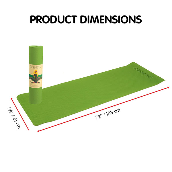 Powertrain Eco-Friendly Dual Layer 8Mm Yoga Mat | Lime Green Non-Slip Surface, And Carry Strap For Ultimate Comfort Portability