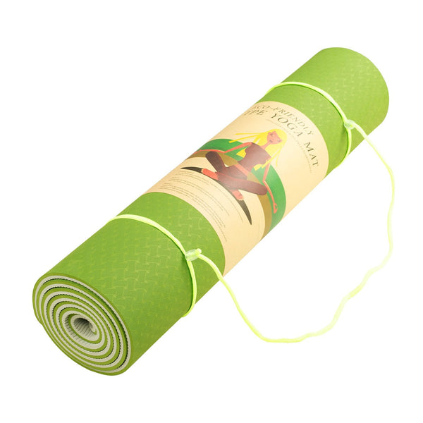 Powertrain Eco-Friendly Dual Layer 8Mm Yoga Mat | Lime Green Non-Slip Surface, And Carry Strap For Ultimate Comfort Portability