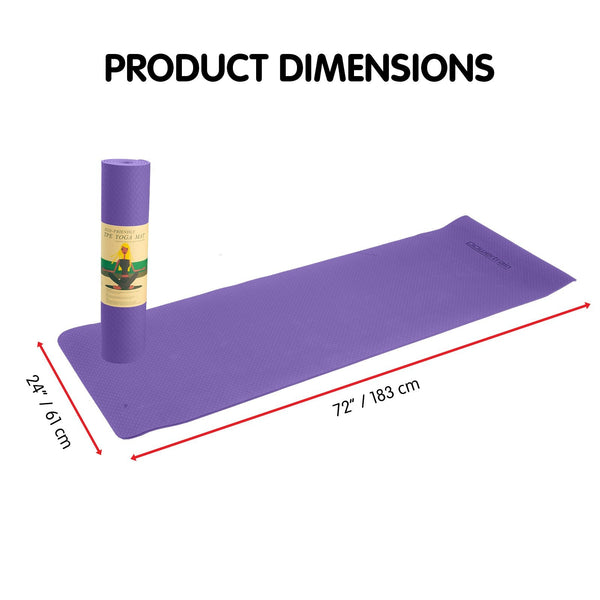 Powertrain Eco-Friendly Dual Layer 6Mm Yoga Mat | Dark Lavender Non-Slip Surface And Carry Strap For Ultimate Comfort Portability