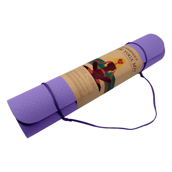 Powertrain Eco-Friendly Dual Layer 6Mm Yoga Mat | Dark Lavender Non-Slip Surface And Carry Strap For Ultimate Comfort Portability