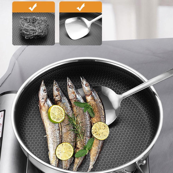 304 Stainless Steel Frying Pan Non-Stick Cooking Frypan Cookware 30Cm Honeycomb Single Sided Without Lid