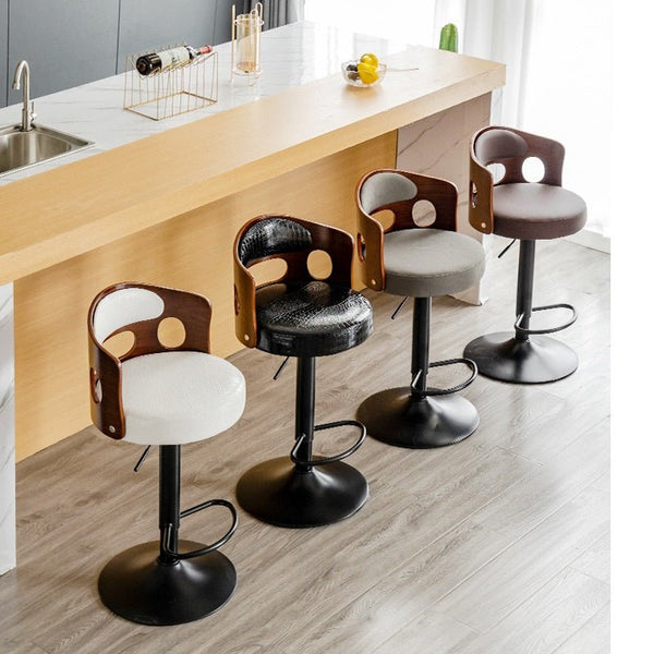 Bar Stools Kitchen Leather Barstools Swivel Gas Lift Counter Chairs- Black