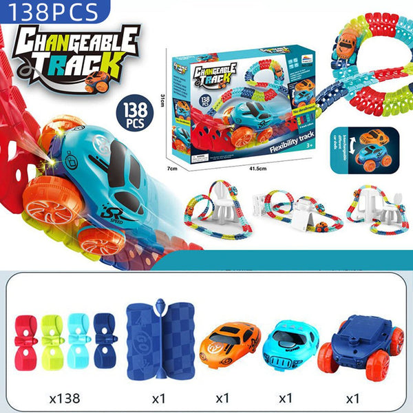 Changeable Track In The Dark With Led Light-Up Race Car Flexible Toy 138