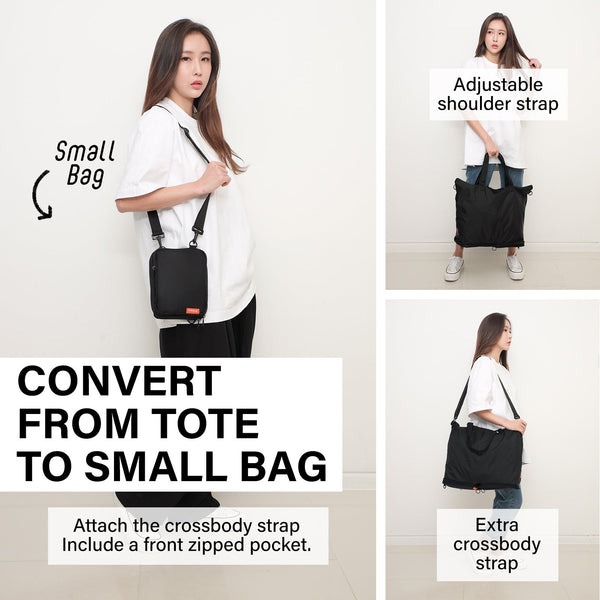 Koele Black Shopper Bag Tote Foldable Travel Laptop Grocery Ko-Dual