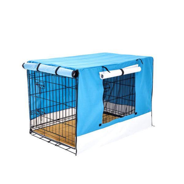 Paw Mate Wire Dog Cage Crate 24In With Tray + Cushion Blue Cover Combo