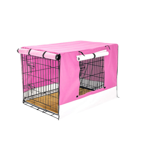 Paw Mate Wire Dog Cage Crate 24In With Tray + Cushion Pink Cover Combo