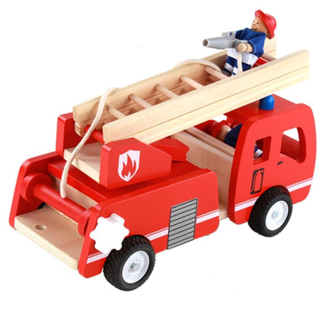 Fire Truck Wooden 3 Years + With Ladder And Firemen Engine Red