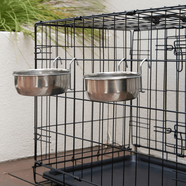 Yes4pets 2 X Stainless Steel Pet Rabbit Bird Dog Cat Water Food Bowl Feeder Chicken Poultry Coop Cup 887Ml