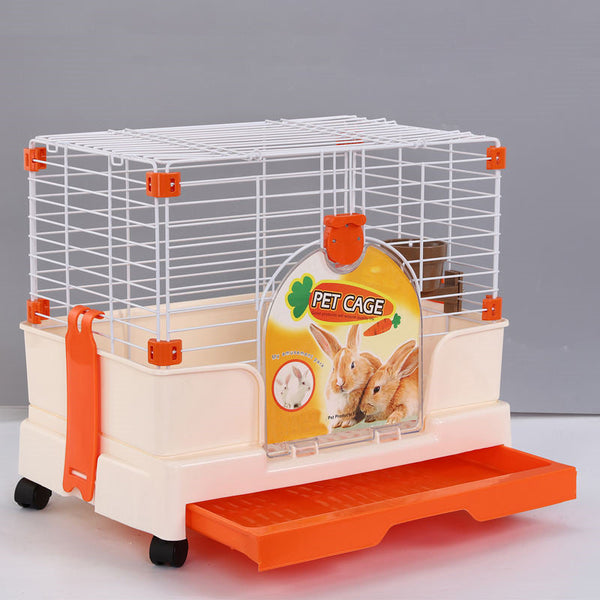 Yes4pets Small Orange Pet Rabbit Cage Guinea Pig Crate Kennel With Potty Tray And Wheel
