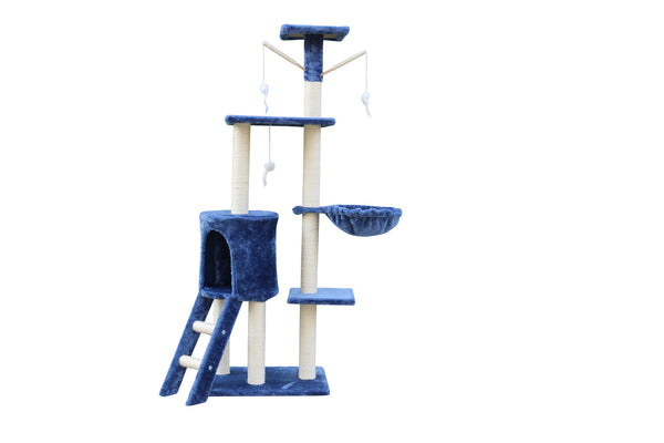 138Cm Cat Scratching Post Tree House Tower With Ladder-Blue