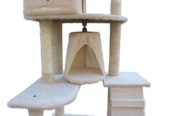 193Cm Cat Scratching Tree Post Sisal Pole Scratcher Tower Condo Beige