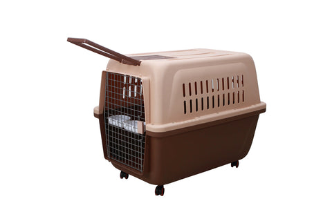 Yes4pets Large Plastic Kennels Pet Carrier Dog Cat Cage Crate With Handle And Wheel Brown