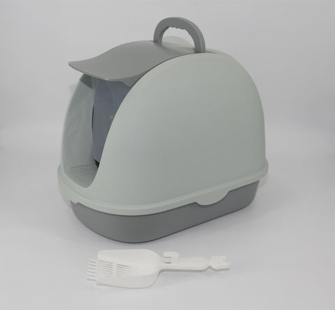 Yes4pets Portable Hooded Cat Toilet Litter Box Tray House With Handle And Scoop Grey